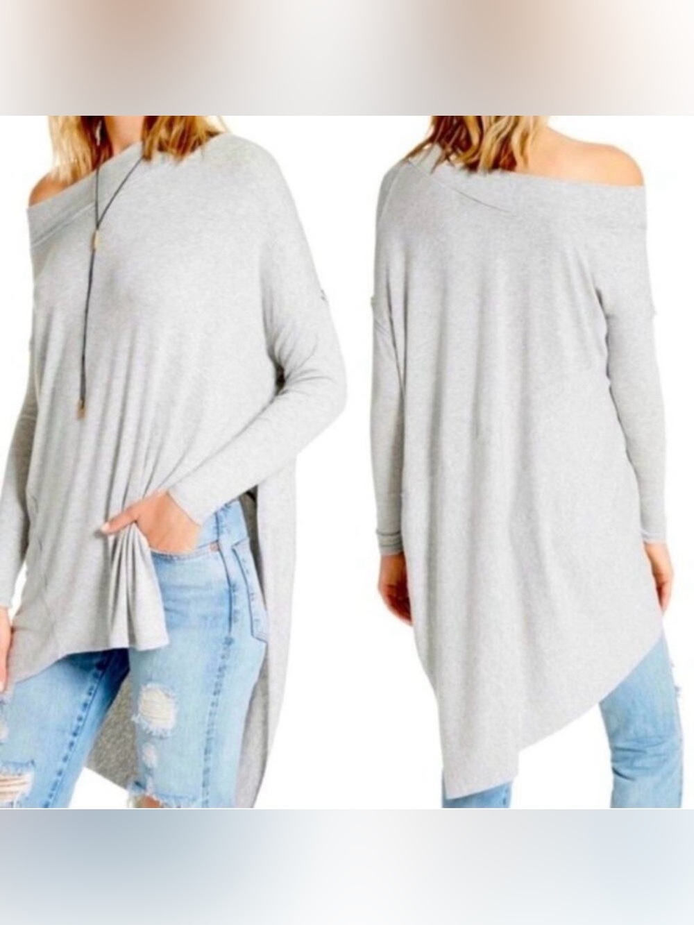 Free People Grapevine Longline Tunic Top Grey Size Small